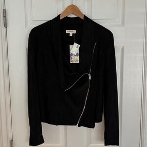 Eesome Faux Suede Jacket with Asymmetric Zipper